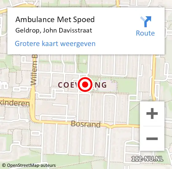 Locatie op kaart van de 112 melding: Ambulance Met Spoed Naar Geldrop, John Davisstraat op 28 november 2014 13:38