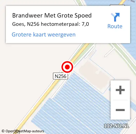 Locatie op kaart van de 112 melding: Brandweer Met Grote Spoed Naar Goes, N256 hectometerpaal: 7,0 op 28 november 2014 13:58