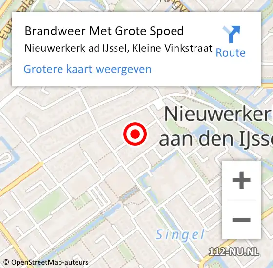 Locatie op kaart van de 112 melding: Brandweer Met Grote Spoed Naar Nieuwerkerk ad IJssel, Kleine Vinkstraat op 28 november 2014 15:51