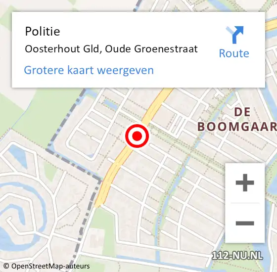Locatie op kaart van de 112 melding: Politie Oosterhout Gld, Oude Groenestraat op 28 november 2014 16:09