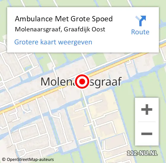 Locatie op kaart van de 112 melding: Ambulance Met Grote Spoed Naar Molenaarsgraaf, Graafdijk Oost op 28 november 2014 16:11