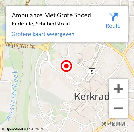 Locatie op kaart van de 112 melding: Ambulance Met Grote Spoed Naar Kerkrade, Schubertstraat op 28 november 2014 16:14