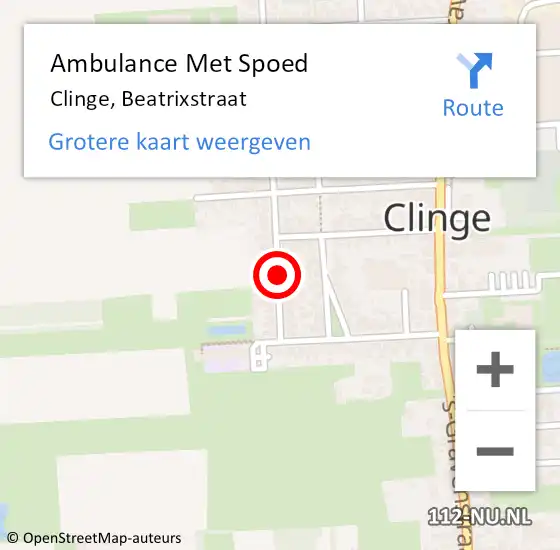 Locatie op kaart van de 112 melding: Ambulance Met Spoed Naar Clinge, Beatrixstraat op 28 november 2014 17:10