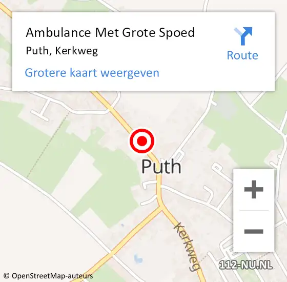 Locatie op kaart van de 112 melding: Ambulance Met Grote Spoed Naar Puth, Kerkweg op 22 oktober 2013 15:02