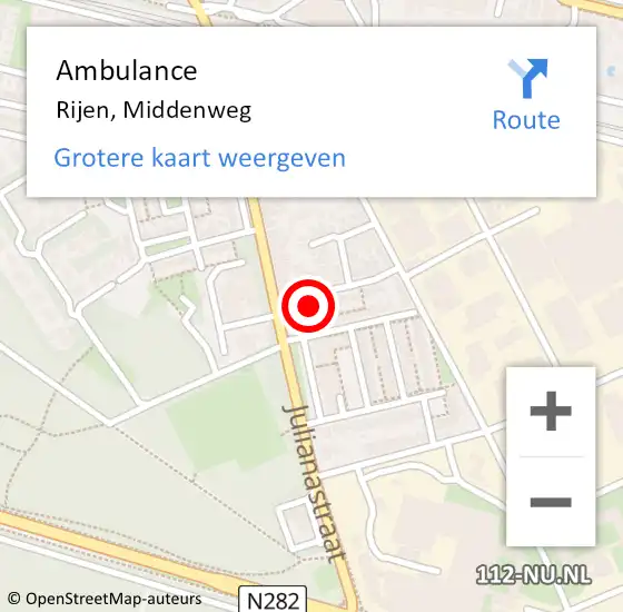 Locatie op kaart van de 112 melding: Ambulance Rijen, Middenweg op 28 november 2014 17:55