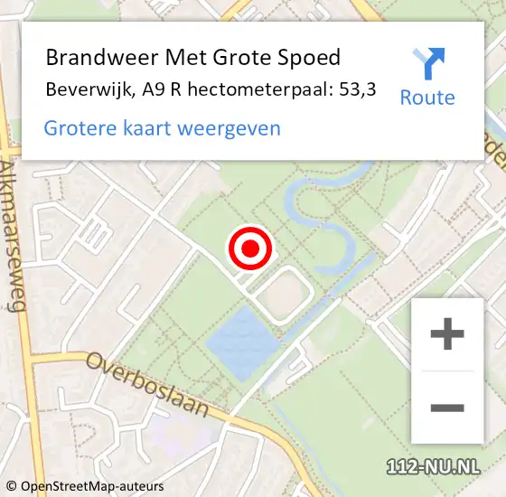 Locatie op kaart van de 112 melding: Brandweer Met Grote Spoed Naar Beverwijk, A9 R hectometerpaal: 53,3 op 28 november 2014 18:30
