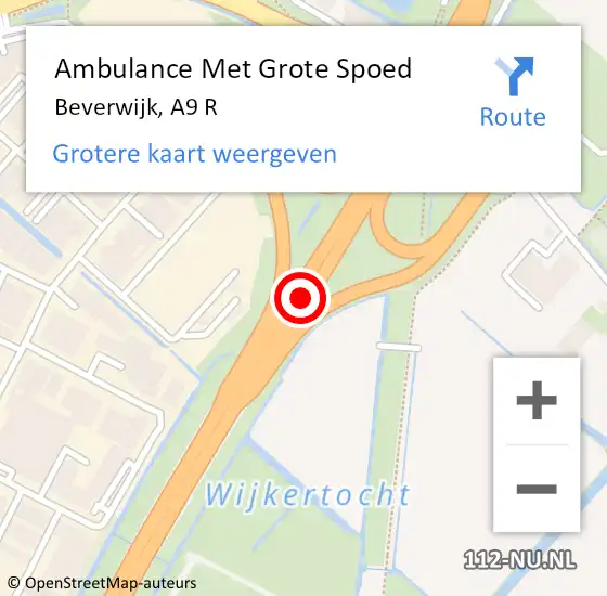 Locatie op kaart van de 112 melding: Ambulance Met Grote Spoed Naar Beverwijk, A9 R op 28 november 2014 18:30