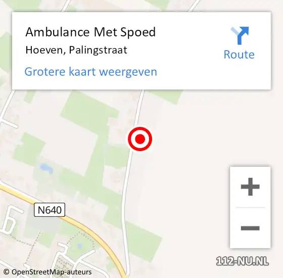 Locatie op kaart van de 112 melding: Ambulance Met Spoed Naar Hoeven, Palingstraat op 28 november 2014 19:05