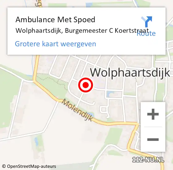 Locatie op kaart van de 112 melding: Ambulance Met Spoed Naar Wolphaartsdijk, Burgemeester C Koertstraat op 28 november 2014 19:06