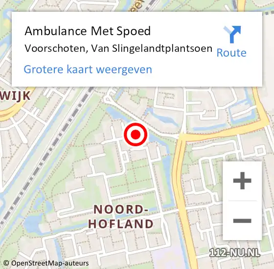 Locatie op kaart van de 112 melding: Ambulance Met Spoed Naar Voorschoten, Van Slingelandtplantsoen op 28 november 2014 19:18