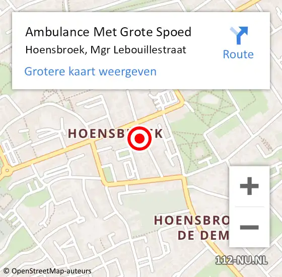 Locatie op kaart van de 112 melding: Ambulance Met Grote Spoed Naar Hoensbroek, Mgr Lebouillestraat op 28 november 2014 19:26