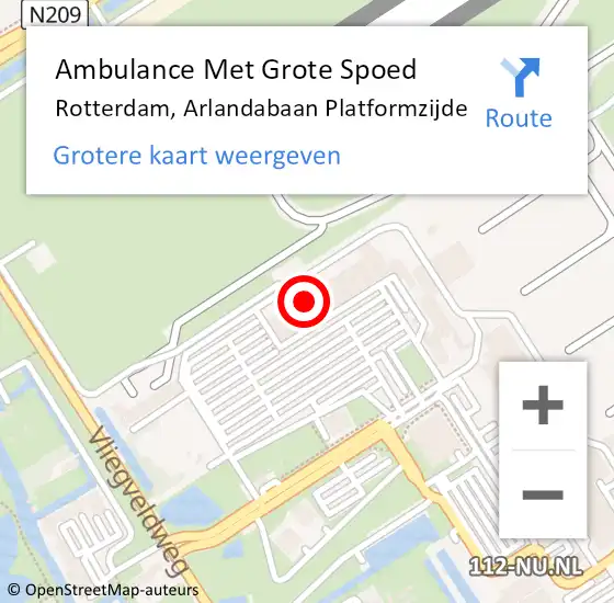 Locatie op kaart van de 112 melding: Ambulance Met Grote Spoed Naar Rotterdam, Arlandabaan Platformzijde op 28 november 2014 20:51