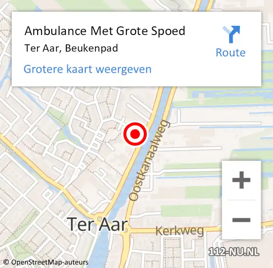 Locatie op kaart van de 112 melding: Ambulance Met Grote Spoed Naar Ter Aar, Beukenpad op 28 november 2014 21:18