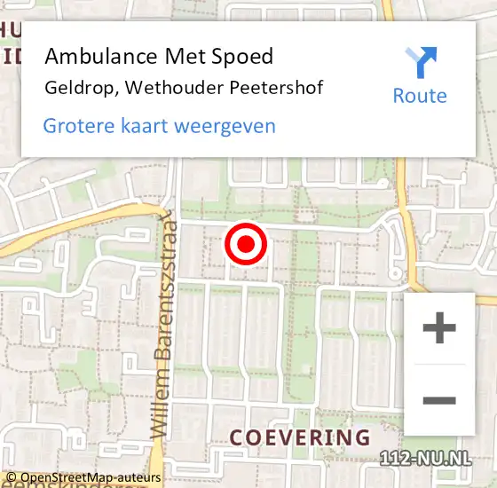 Locatie op kaart van de 112 melding: Ambulance Met Spoed Naar Geldrop, Wethouder Peetershof op 28 november 2014 21:40