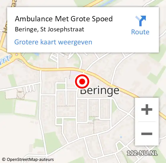 Locatie op kaart van de 112 melding: Ambulance Met Grote Spoed Naar Beringe, St Josephstraat op 29 november 2014 02:54