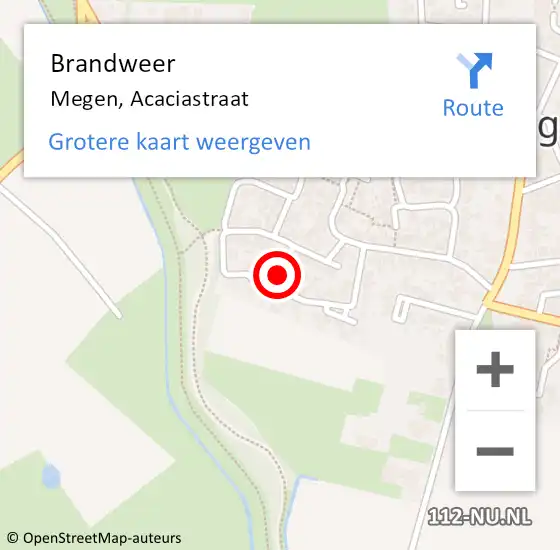 Locatie op kaart van de 112 melding: Brandweer Megen, Acaciastraat op 29 november 2014 07:53