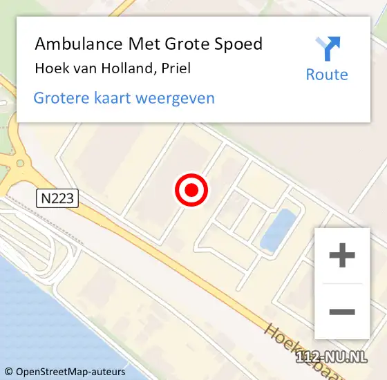 Locatie op kaart van de 112 melding: Ambulance Met Grote Spoed Naar Hoek van Holland, Priel op 29 november 2014 08:47