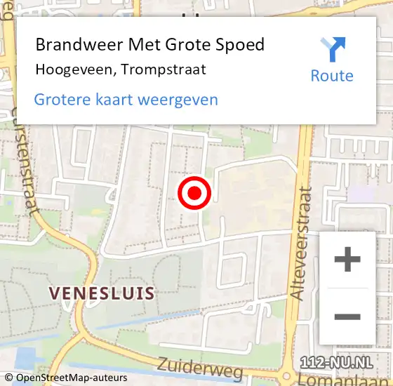 Locatie op kaart van de 112 melding: Brandweer Met Grote Spoed Naar Hoogeveen, Trompstraat op 29 november 2014 09:21