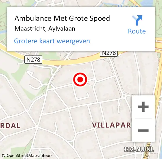 Locatie op kaart van de 112 melding: Ambulance Met Grote Spoed Naar Maastricht, Aylvalaan op 29 november 2014 10:32