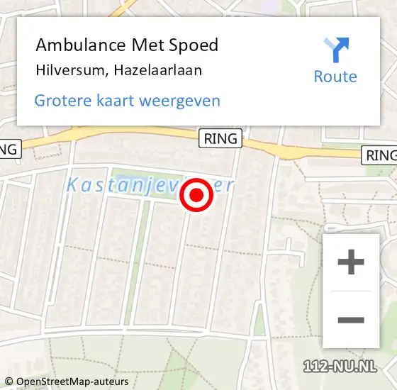 Locatie op kaart van de 112 melding: Ambulance Met Spoed Naar Hilversum, Hazelaarlaan op 29 november 2014 12:10