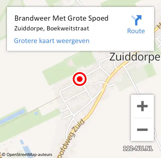 Locatie op kaart van de 112 melding: Brandweer Met Grote Spoed Naar Zuiddorpe, Boekweitstraat op 29 november 2014 12:43