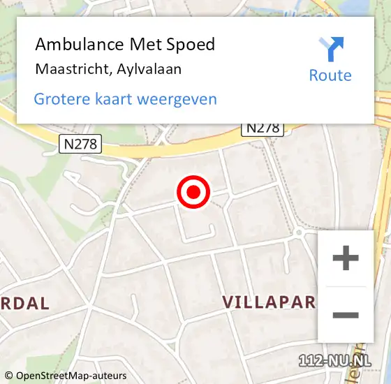 Locatie op kaart van de 112 melding: Ambulance Met Spoed Naar Maastricht, Aylvalaan op 29 november 2014 13:13