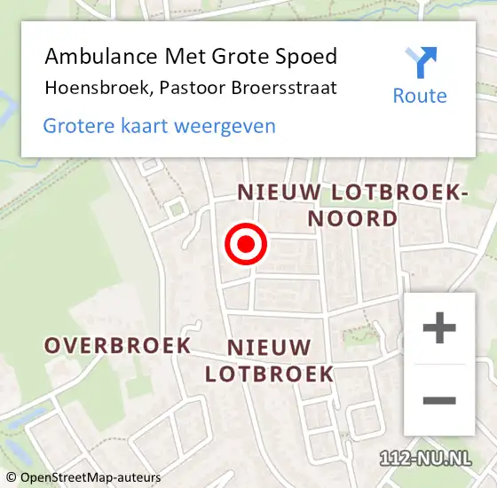 Locatie op kaart van de 112 melding: Ambulance Met Grote Spoed Naar Hoensbroek, Pastoor Broersstraat op 22 oktober 2013 16:13