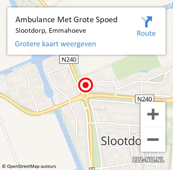 Locatie op kaart van de 112 melding: Ambulance Met Grote Spoed Naar Slootdorp, Emmahoeve op 29 november 2014 14:21