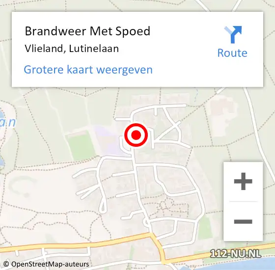 Locatie op kaart van de 112 melding: Brandweer Met Spoed Naar Vlieland, Lutinelaan op 29 november 2014 14:38