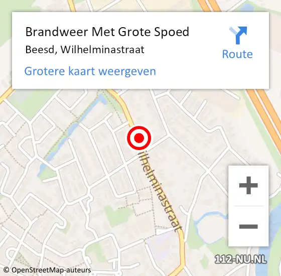 Locatie op kaart van de 112 melding: Brandweer Met Grote Spoed Naar Beesd, Wilhelminastraat op 29 november 2014 15:52