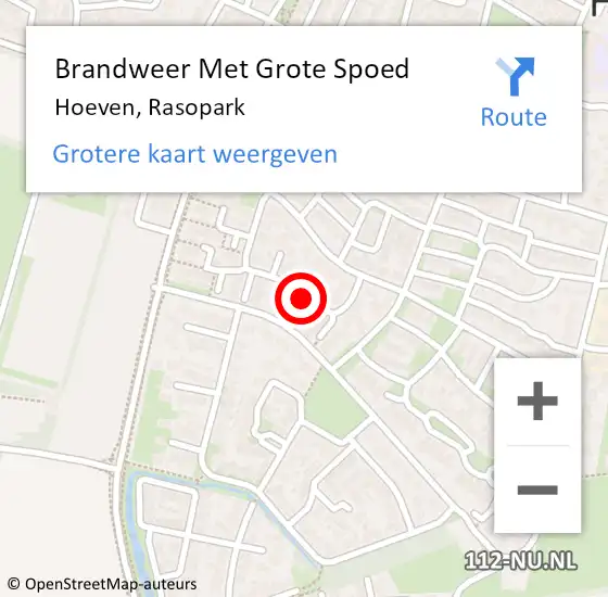 Locatie op kaart van de 112 melding: Brandweer Met Grote Spoed Naar Hoeven, Rasopark op 29 november 2014 18:41