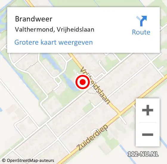 Locatie op kaart van de 112 melding: Brandweer Valthermond, Vrijheidslaan op 29 november 2014 19:20