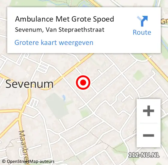 Locatie op kaart van de 112 melding: Ambulance Met Grote Spoed Naar Sevenum, Van Stepraethstraat op 29 november 2014 20:48