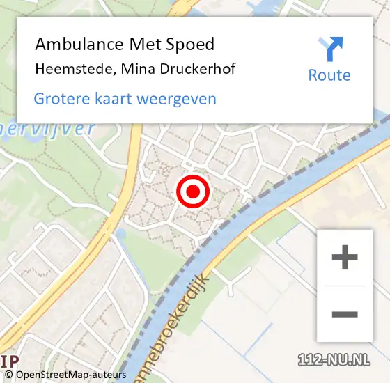 Locatie op kaart van de 112 melding: Ambulance Met Spoed Naar Heemstede, Mina Druckerhof op 29 november 2014 21:08