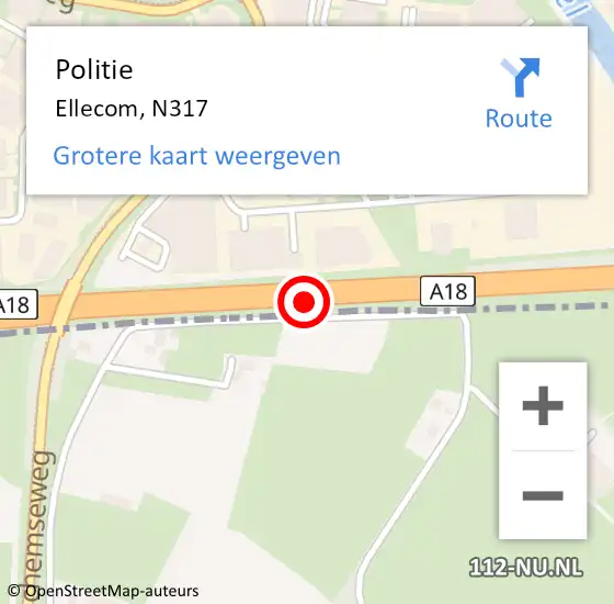 Locatie op kaart van de 112 melding: Politie Ellecom, N317 op 29 november 2014 21:53