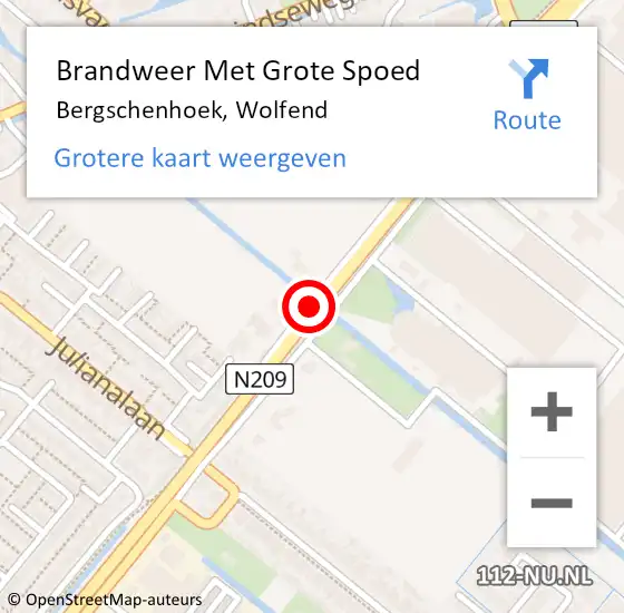 Locatie op kaart van de 112 melding: Brandweer Met Grote Spoed Naar Bergschenhoek, Wolfend op 29 november 2014 22:55