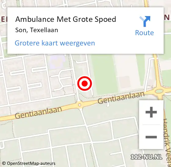 Locatie op kaart van de 112 melding: Ambulance Met Grote Spoed Naar Son, Texellaan op 29 november 2014 23:29