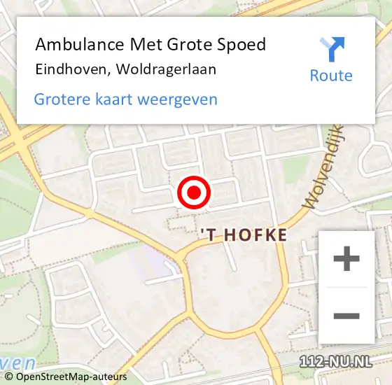 Locatie op kaart van de 112 melding: Ambulance Met Grote Spoed Naar Eindhoven, Woldragerlaan op 29 november 2014 23:42