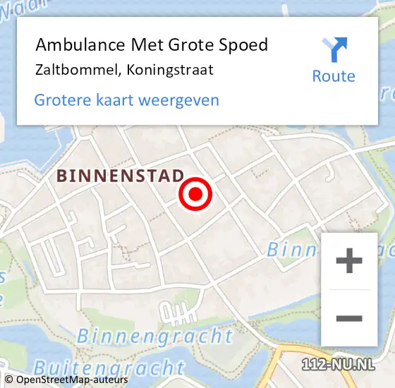 Locatie op kaart van de 112 melding: Ambulance Met Grote Spoed Naar Zaltbommel, Koningstraat op 29 november 2014 23:55