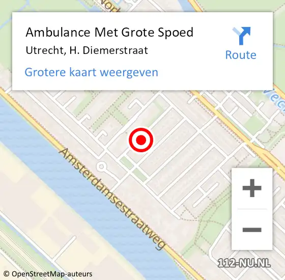 Locatie op kaart van de 112 melding: Ambulance Met Grote Spoed Naar Utrecht, H. Diemerstraat op 30 november 2014 00:06