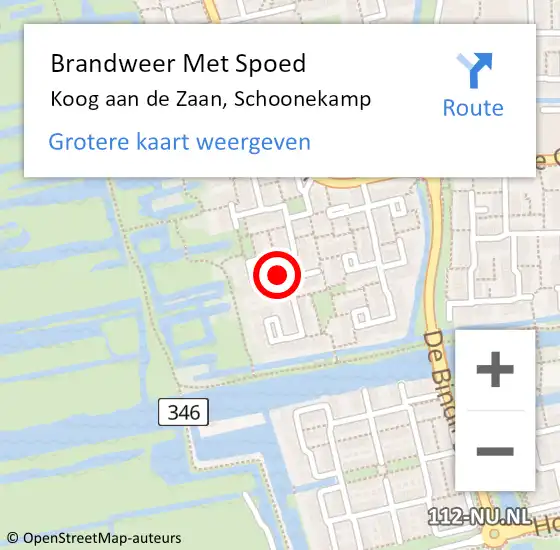 Locatie op kaart van de 112 melding: Brandweer Met Spoed Naar Koog aan de Zaan, Schoonekamp op 30 november 2014 02:49