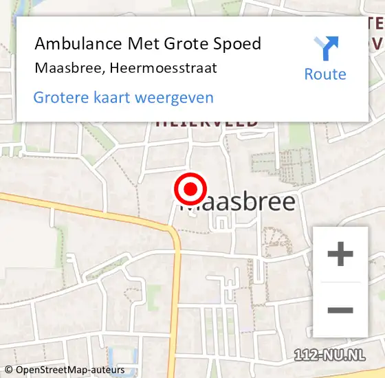 Locatie op kaart van de 112 melding: Ambulance Met Grote Spoed Naar Maasbree, Heermoesstraat op 30 november 2014 06:36