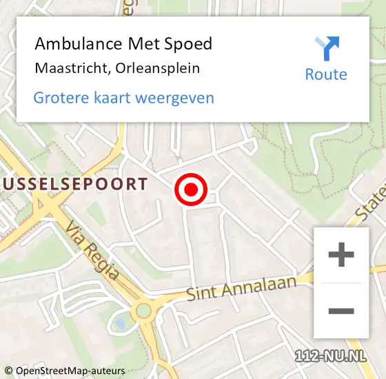 Locatie op kaart van de 112 melding: Ambulance Met Spoed Naar Maastricht, Orleansplein op 30 november 2014 11:51