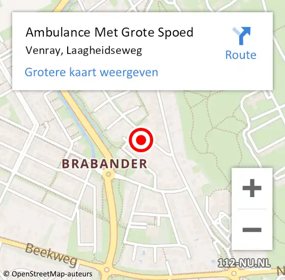 Locatie op kaart van de 112 melding: Ambulance Met Grote Spoed Naar Venray, Laagheidseweg op 30 november 2014 12:25