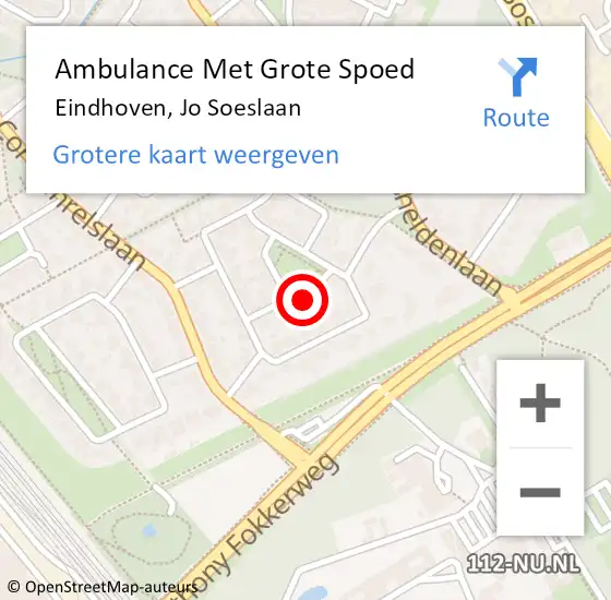 Locatie op kaart van de 112 melding: Ambulance Met Grote Spoed Naar Eindhoven, Jo Soeslaan op 30 november 2014 12:44