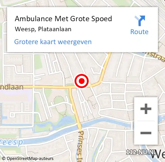 Locatie op kaart van de 112 melding: Ambulance Met Grote Spoed Naar Weesp, Plataanlaan op 30 november 2014 12:47