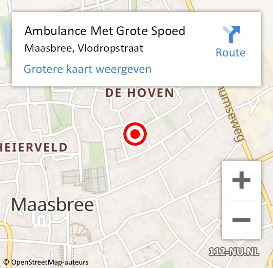 Locatie op kaart van de 112 melding: Ambulance Met Grote Spoed Naar Maasbree, Vlodropstraat op 30 november 2014 13:48