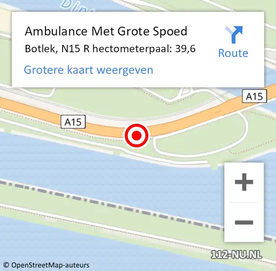 Locatie op kaart van de 112 melding: Ambulance Met Grote Spoed Naar Botlek, N15 R hectometerpaal: 39,6 op 30 november 2014 15:38