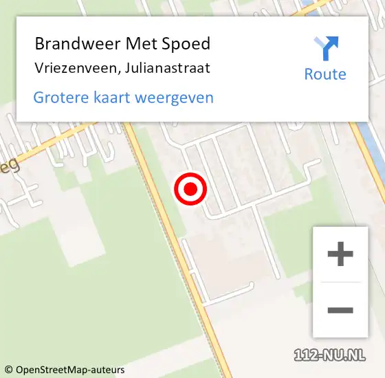 Locatie op kaart van de 112 melding: Brandweer Met Spoed Naar Vriezenveen, Julianastraat op 30 november 2014 17:35