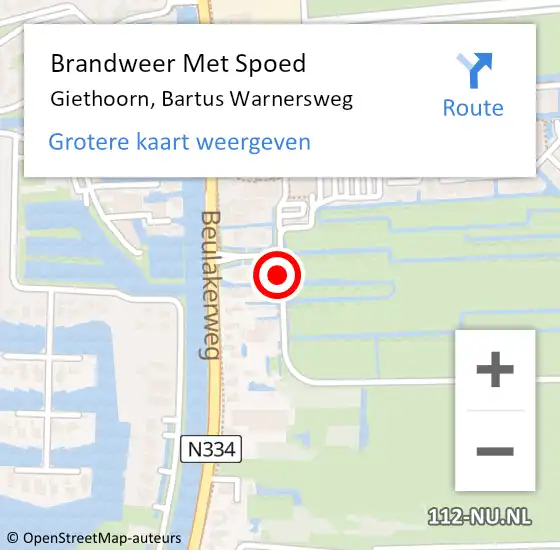 Locatie op kaart van de 112 melding: Brandweer Met Spoed Naar Giethoorn, Bartus Warnersweg op 22 oktober 2013 18:13